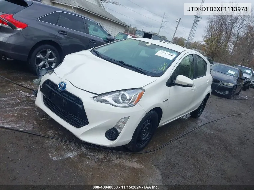 2015 Toyota Prius C Two VIN: JTDKDTB3XF1113978 Lot: 40848050