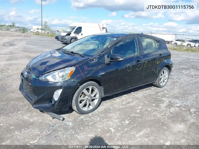 2016 Toyota Prius C VIN: JTDKDTB30G1115756 Lot: 12111611