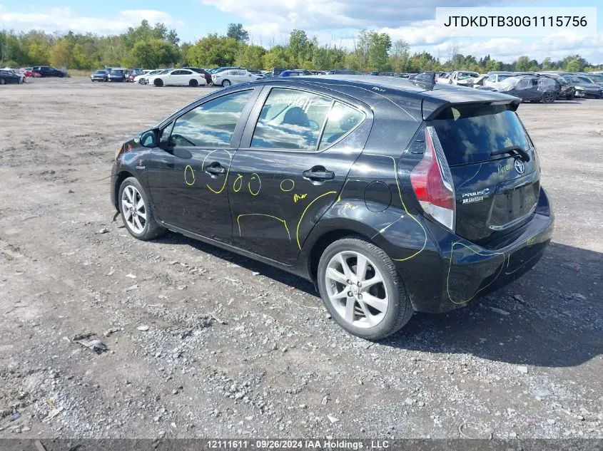 2016 Toyota Prius C VIN: JTDKDTB30G1115756 Lot: 12111611