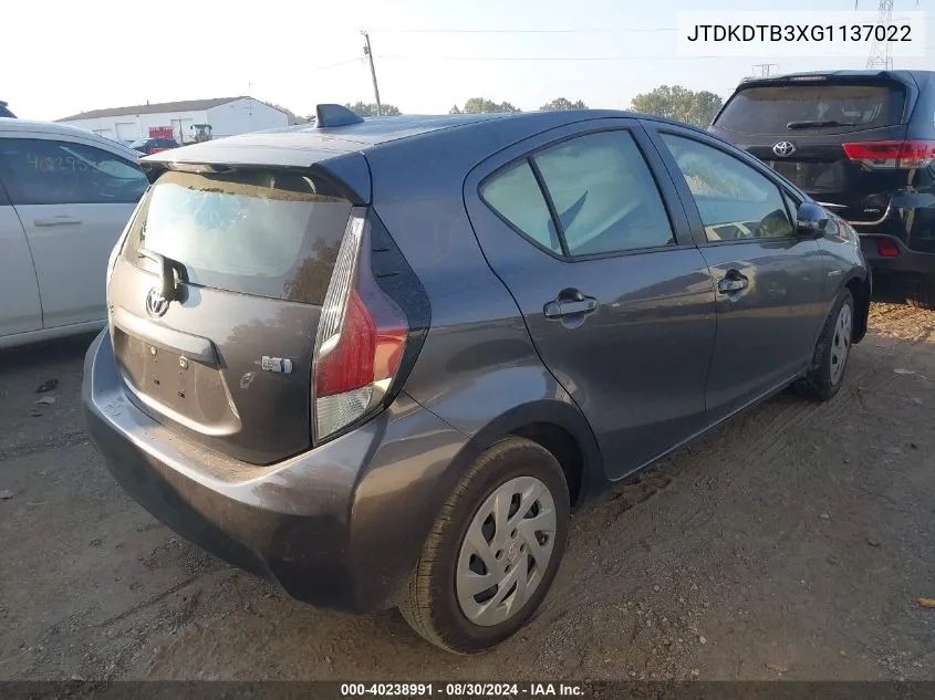 2016 Toyota Prius C One VIN: JTDKDTB3XG1137022 Lot: 40238991