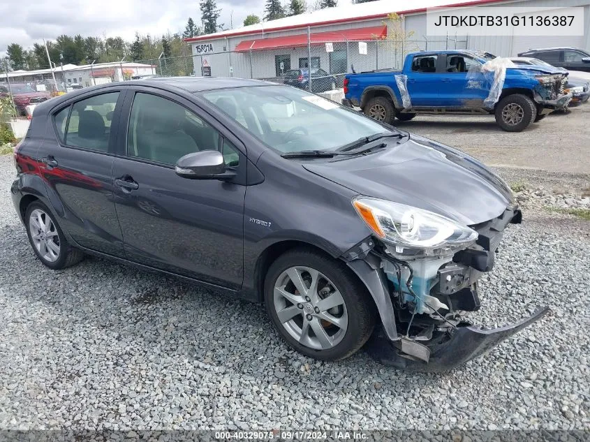 2016 Toyota Prius C Four VIN: JTDKDTB31G1136387 Lot: 40329075