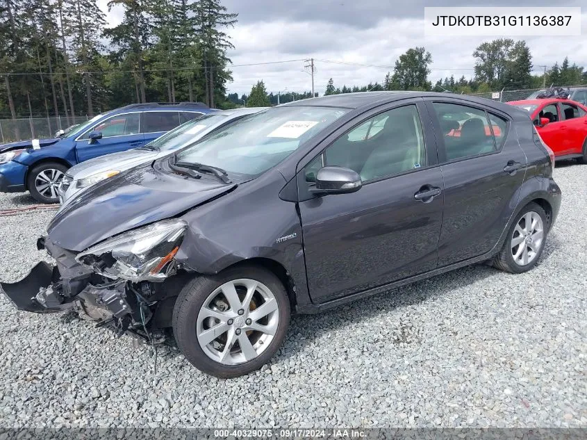 2016 Toyota Prius C Four VIN: JTDKDTB31G1136387 Lot: 40329075