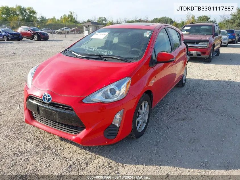 2016 Toyota Prius C Three VIN: JTDKDTB33G1117887 Lot: 40351566