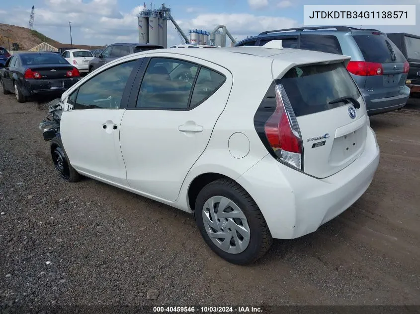 2016 Toyota Prius C One VIN: JTDKDTB34G1138571 Lot: 40459546