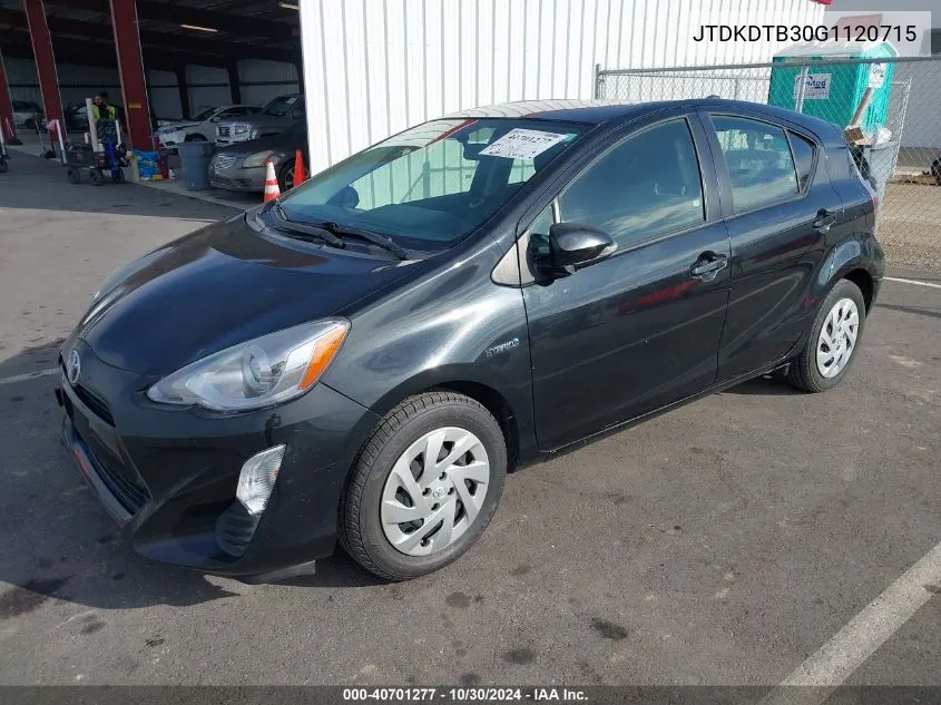 2016 Toyota Prius C Two VIN: JTDKDTB30G1120715 Lot: 40701277