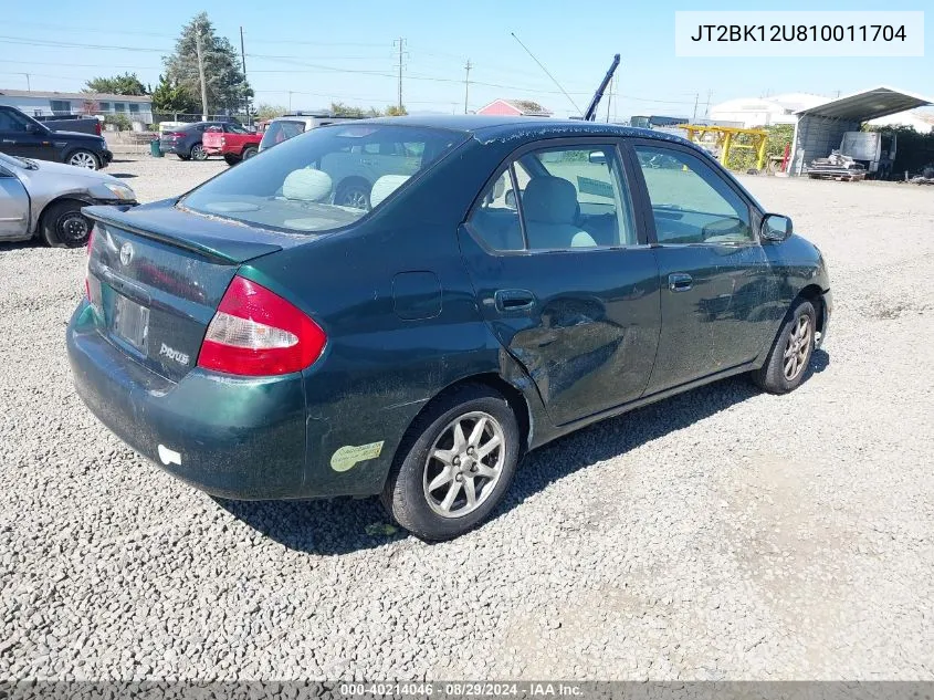 2001 Toyota Prius VIN: JT2BK12U810011704 Lot: 40214046