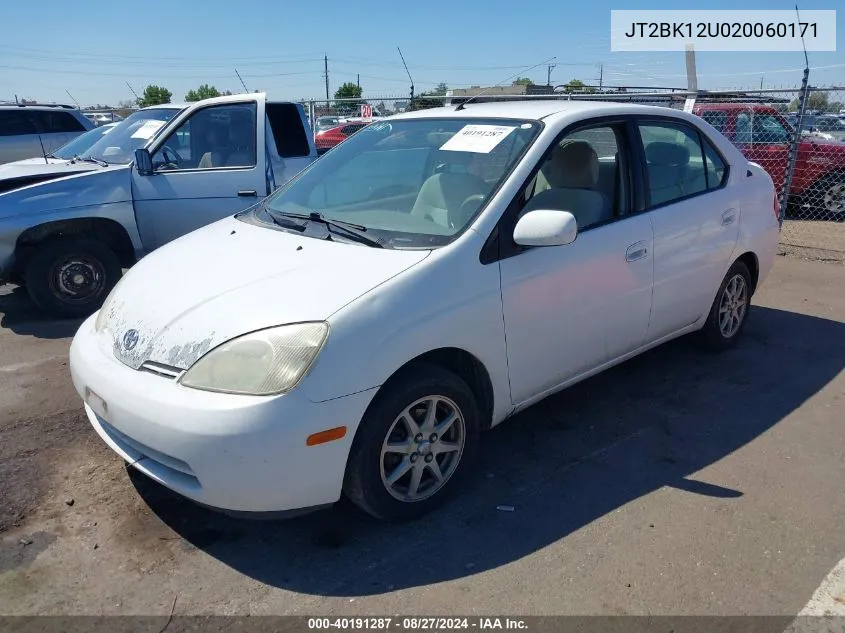 2002 Toyota Prius VIN: JT2BK12U020060171 Lot: 40191287