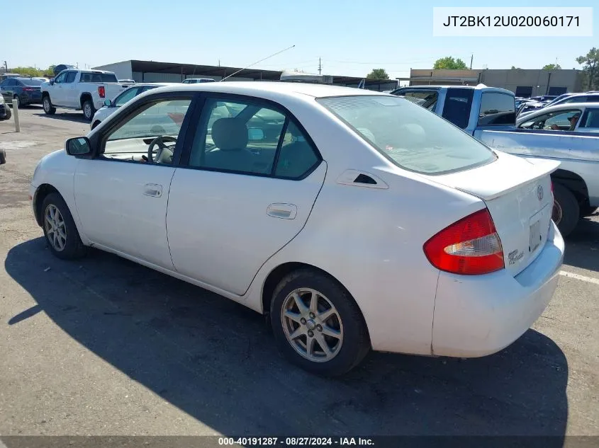 2002 Toyota Prius VIN: JT2BK12U020060171 Lot: 40191287