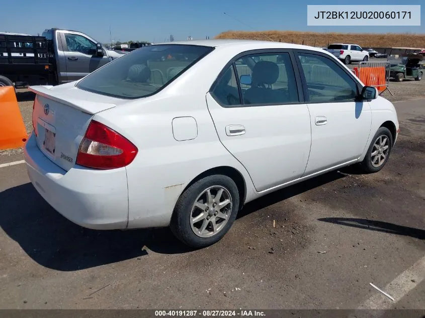 2002 Toyota Prius VIN: JT2BK12U020060171 Lot: 40191287