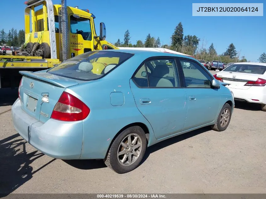 2002 Toyota Prius VIN: JT2BK12U020064124 Lot: 40219539