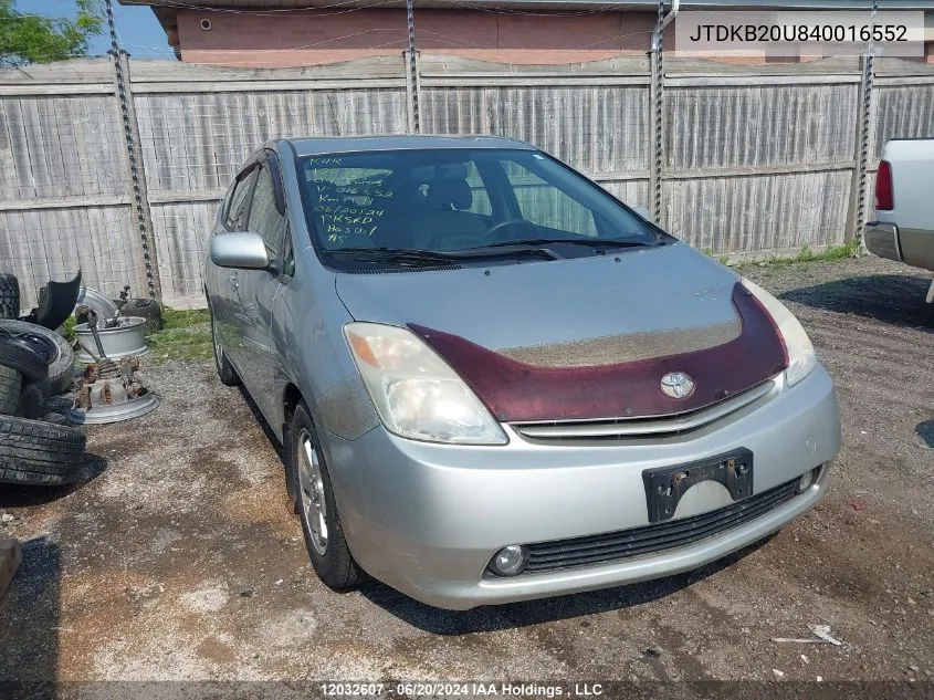 2004 Toyota Prius VIN: JTDKB20U840016552 Lot: 12032607