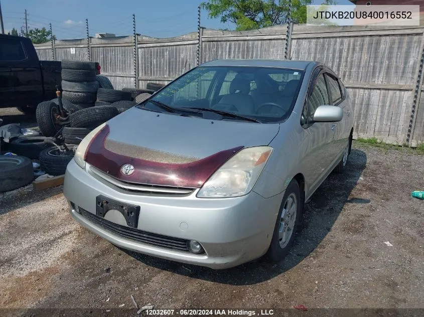 2004 Toyota Prius VIN: JTDKB20U840016552 Lot: 12032607