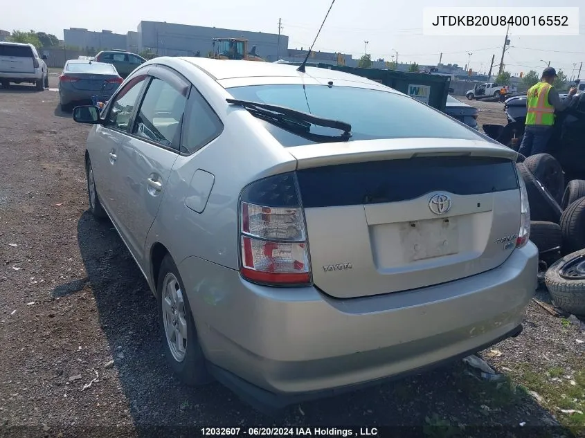 2004 Toyota Prius VIN: JTDKB20U840016552 Lot: 12032607