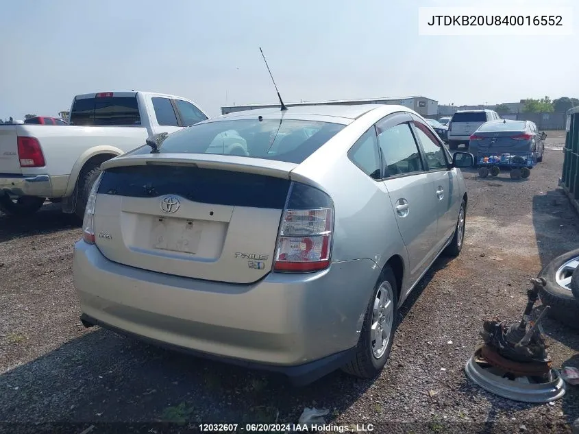 2004 Toyota Prius VIN: JTDKB20U840016552 Lot: 12032607