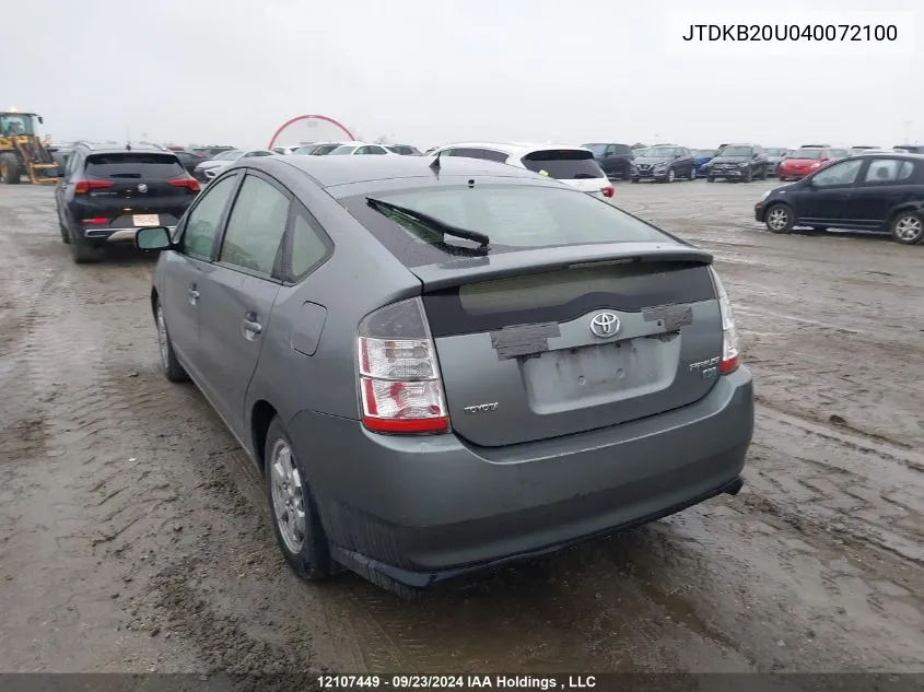 2004 Toyota Prius VIN: JTDKB20U040072100 Lot: 12107449