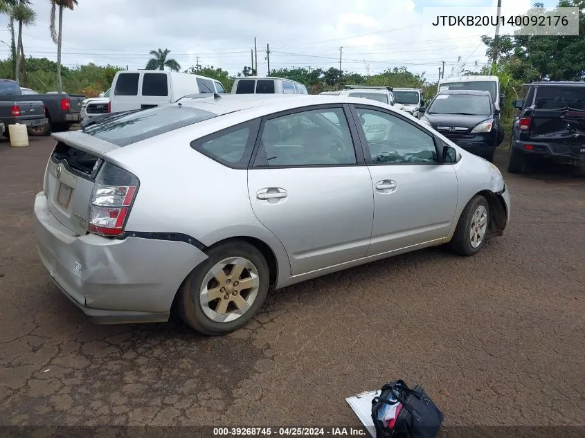 2004 Toyota Prius VIN: JTDKB20U140092176 Lot: 39268745