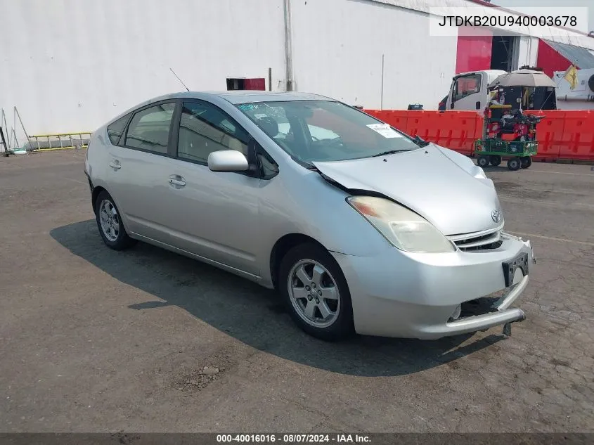 2004 Toyota Prius VIN: JTDKB20U940003678 Lot: 40016016