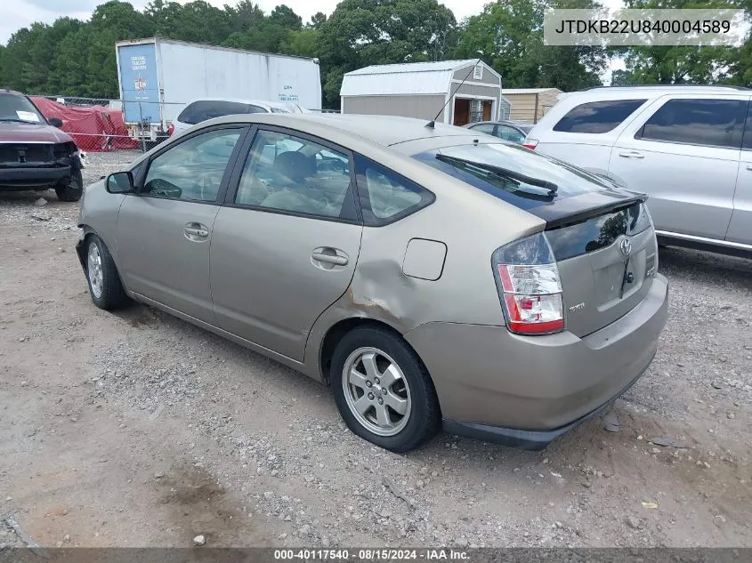 2004 Toyota Prius VIN: JTDKB22U840004589 Lot: 40117540