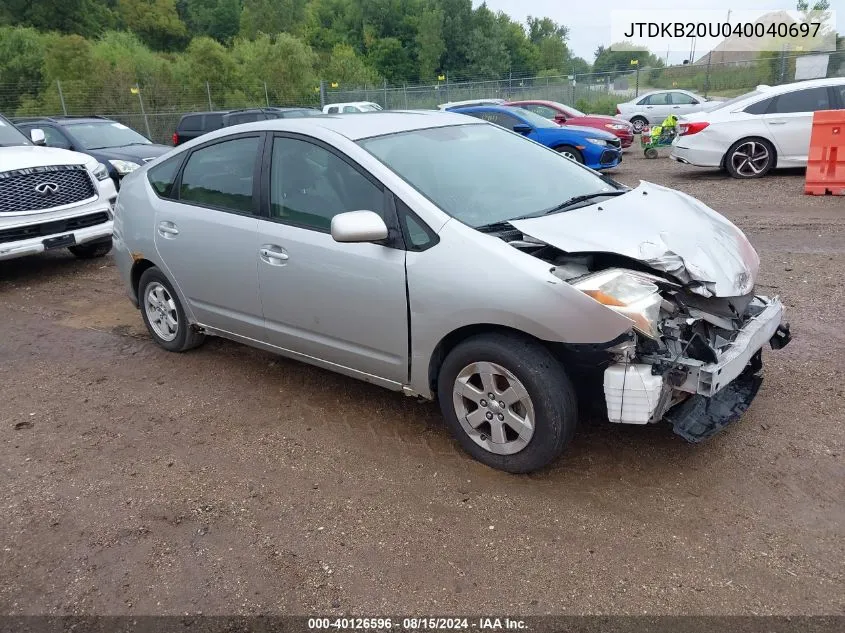 2004 Toyota Prius VIN: JTDKB20U040040697 Lot: 40126596