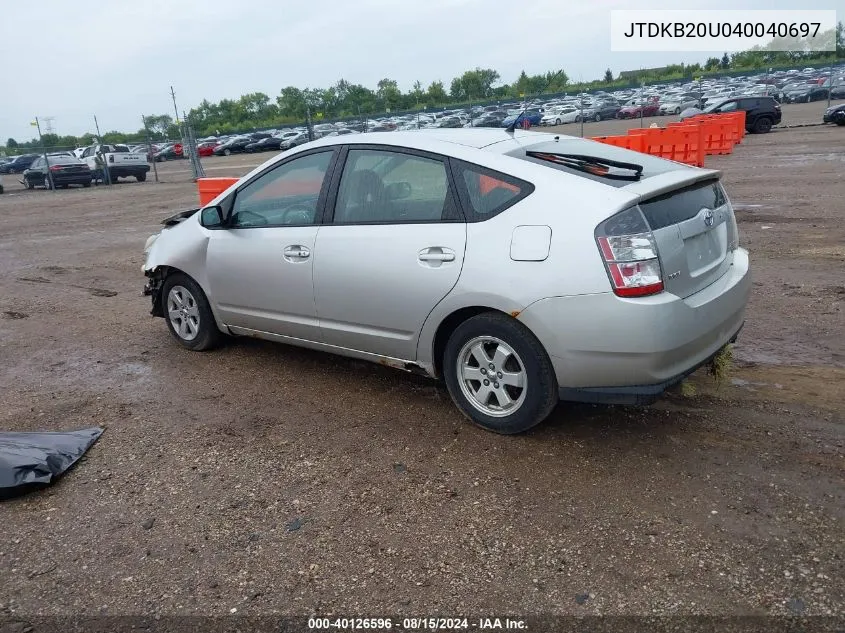 2004 Toyota Prius VIN: JTDKB20U040040697 Lot: 40126596