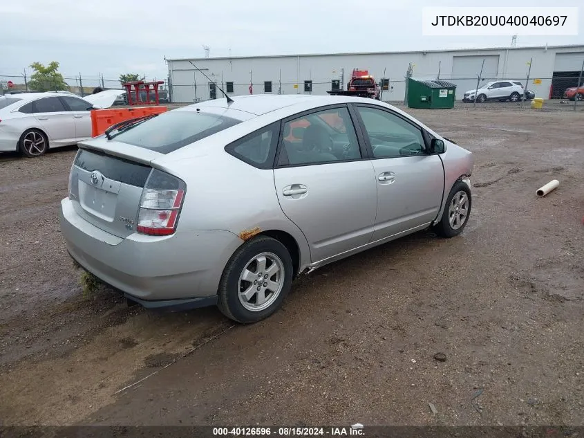 2004 Toyota Prius VIN: JTDKB20U040040697 Lot: 40126596