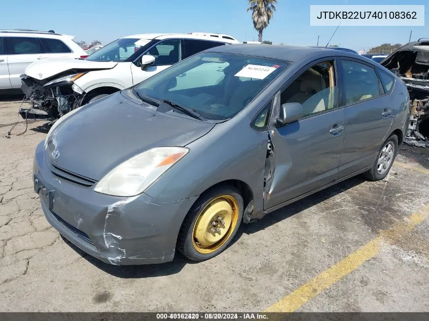 2004 Toyota Prius VIN: JTDKB22U740108362 Lot: 40162420