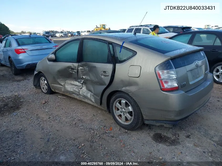 2004 Toyota Prius VIN: JTDKB22U840033431 Lot: 40295768