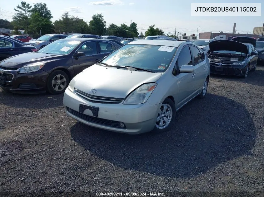 2004 Toyota Prius VIN: JTDKB20U840115002 Lot: 40299211