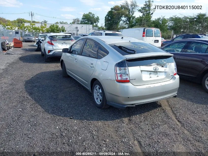 2004 Toyota Prius VIN: JTDKB20U840115002 Lot: 40299211