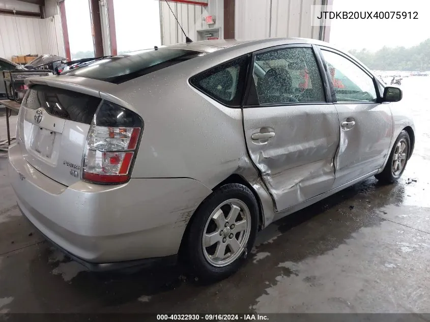 2004 Toyota Prius VIN: JTDKB20UX40075912 Lot: 40322930