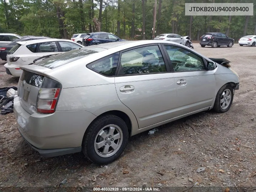 2004 Toyota Prius VIN: JTDKB20U940089400 Lot: 40332928