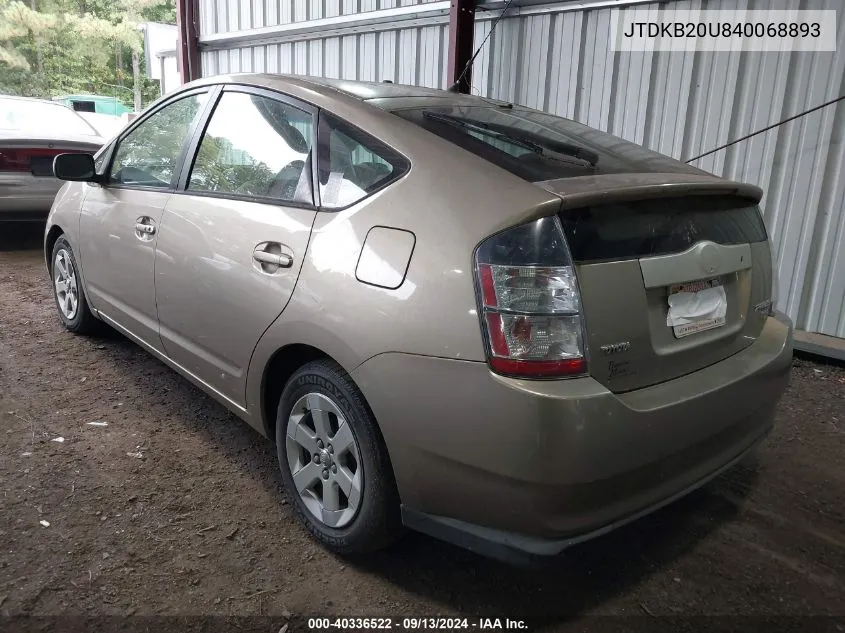 2004 Toyota Prius VIN: JTDKB20U840068893 Lot: 40336522