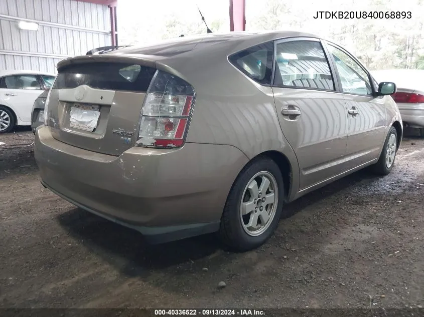 2004 Toyota Prius VIN: JTDKB20U840068893 Lot: 40336522