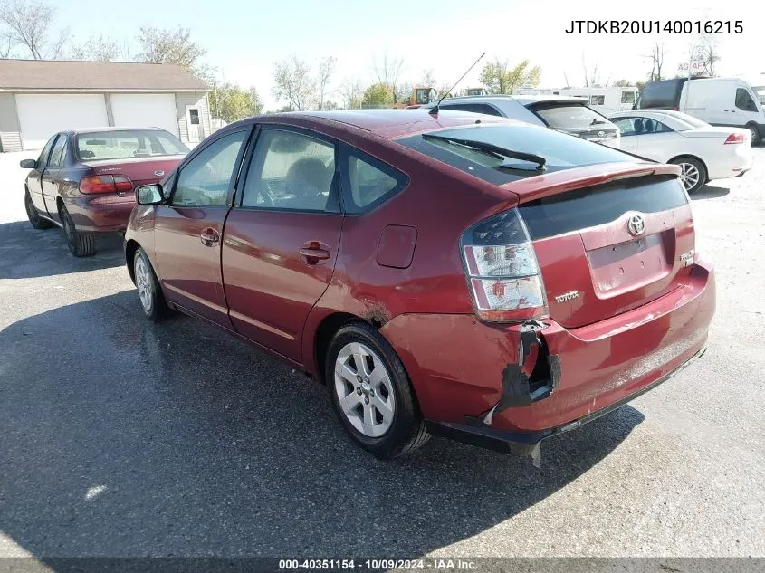 2004 Toyota Prius VIN: JTDKB20U140016215 Lot: 40351154