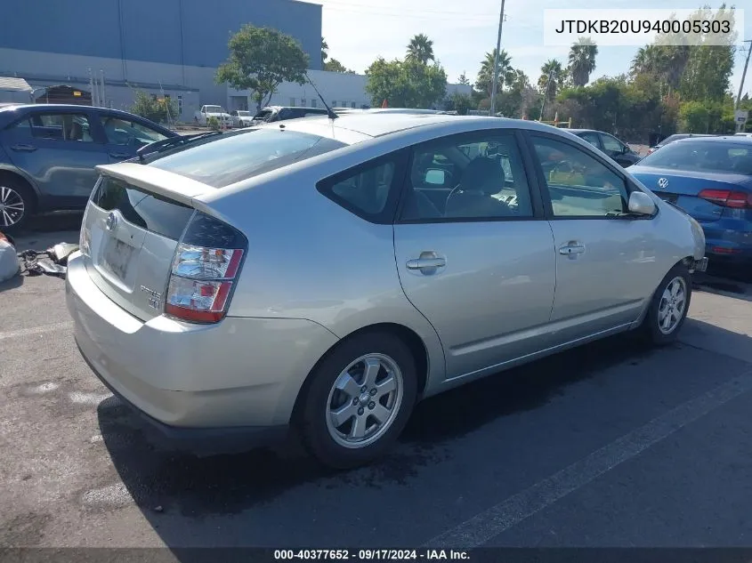 2004 Toyota Prius VIN: JTDKB20U940005303 Lot: 40377652