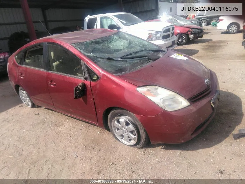 2004 Toyota Prius VIN: JTDKB22U040116075 Lot: 40386996