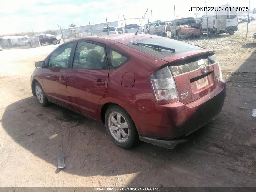 2004 Toyota Prius VIN: JTDKB22U040116075 Lot: 40386996