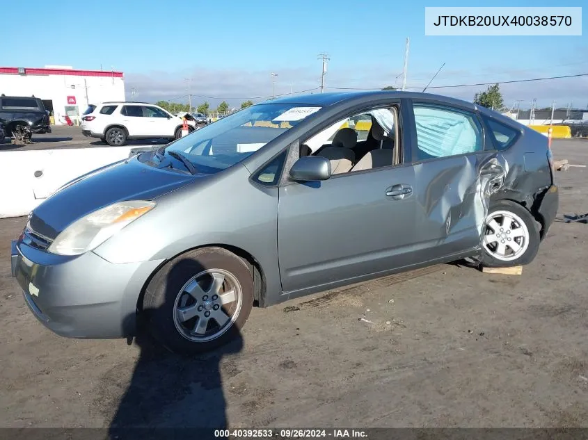 2004 Toyota Prius VIN: JTDKB20UX40038570 Lot: 40392533