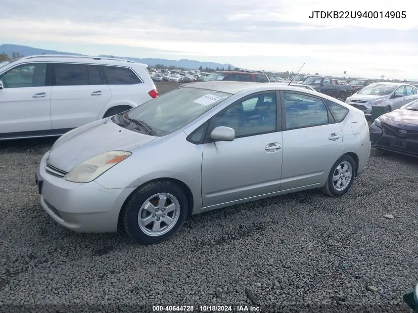 2004 Toyota Prius VIN: JTDKB22U940014905 Lot: 40644728