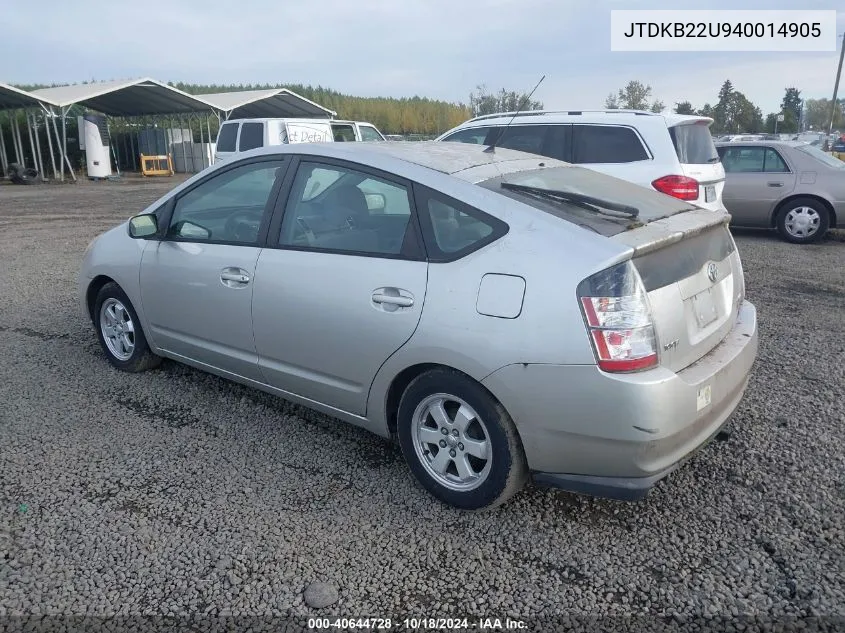 2004 Toyota Prius VIN: JTDKB22U940014905 Lot: 40644728