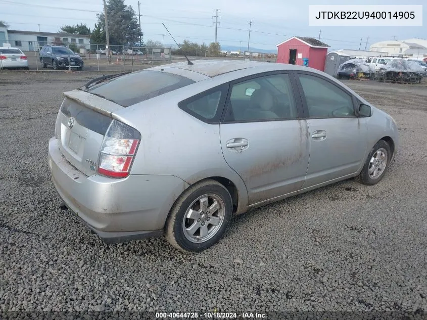 2004 Toyota Prius VIN: JTDKB22U940014905 Lot: 40644728