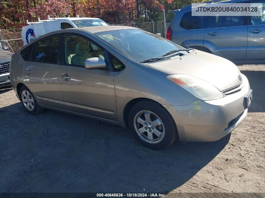 2004 Toyota Prius VIN: JTDKB20U840034128 Lot: 40645636