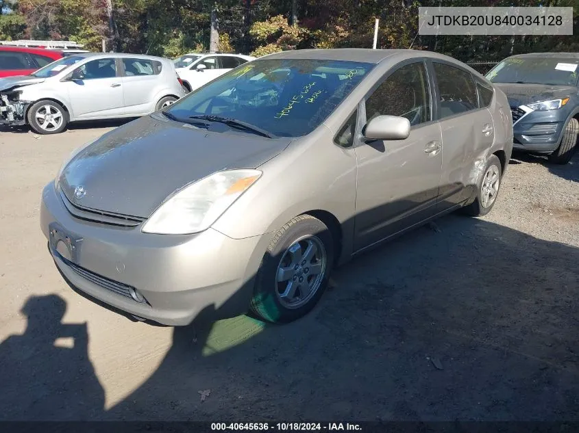 2004 Toyota Prius VIN: JTDKB20U840034128 Lot: 40645636