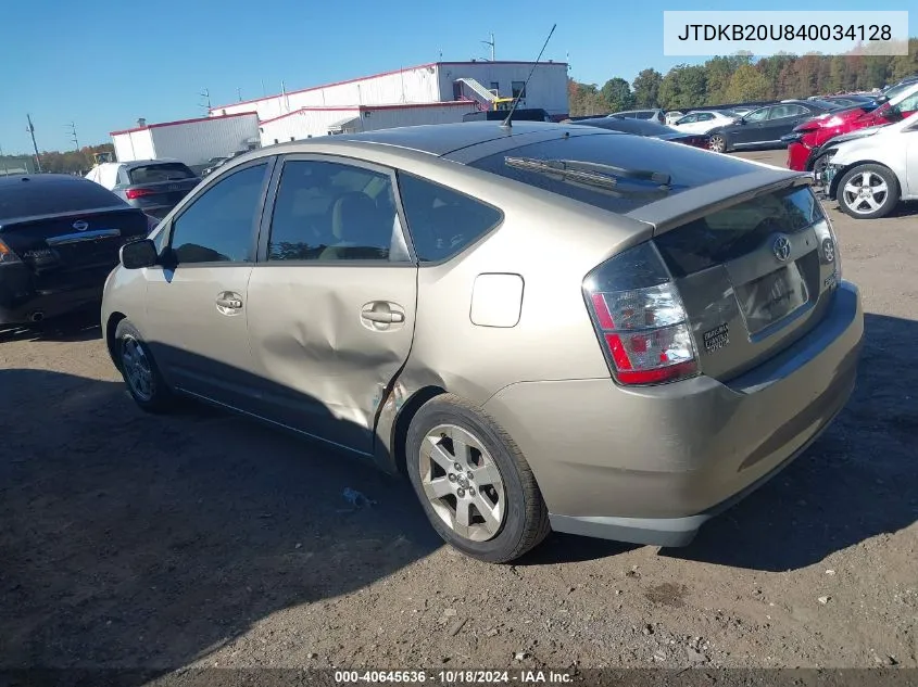 2004 Toyota Prius VIN: JTDKB20U840034128 Lot: 40645636