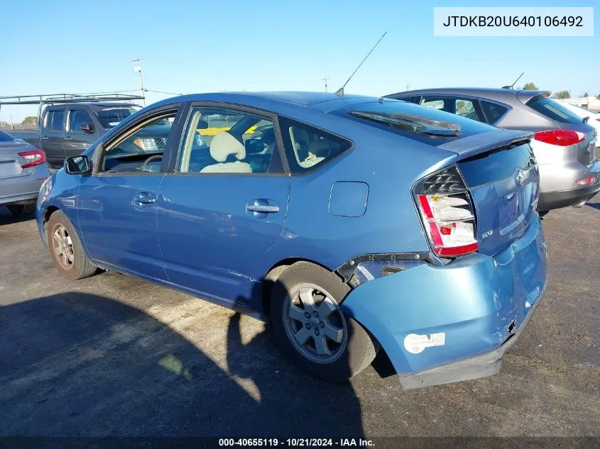 2004 Toyota Prius VIN: JTDKB20U640106492 Lot: 40655119