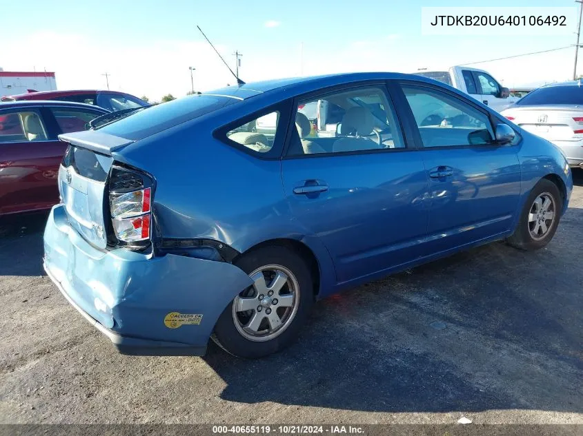 2004 Toyota Prius VIN: JTDKB20U640106492 Lot: 40655119