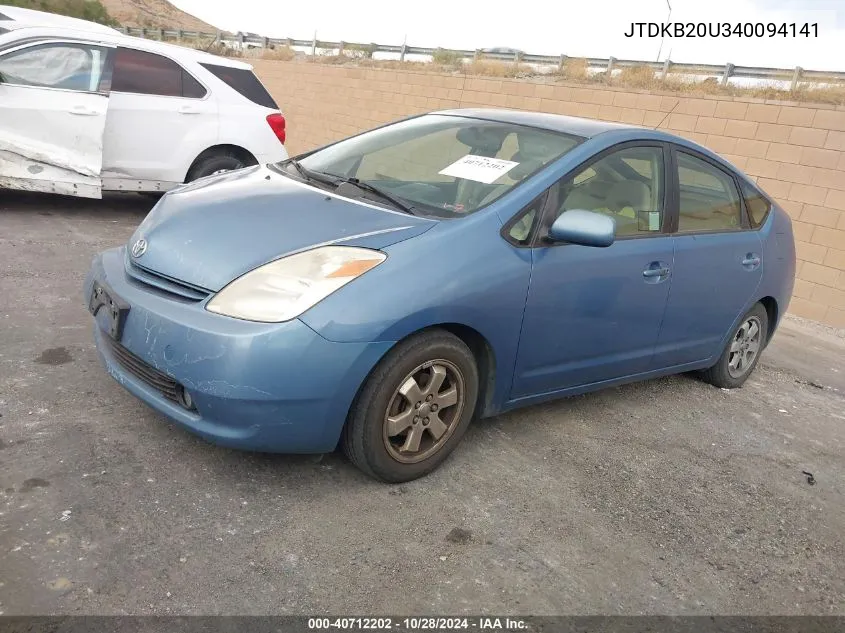 2004 Toyota Prius VIN: JTDKB20U340094141 Lot: 40712202