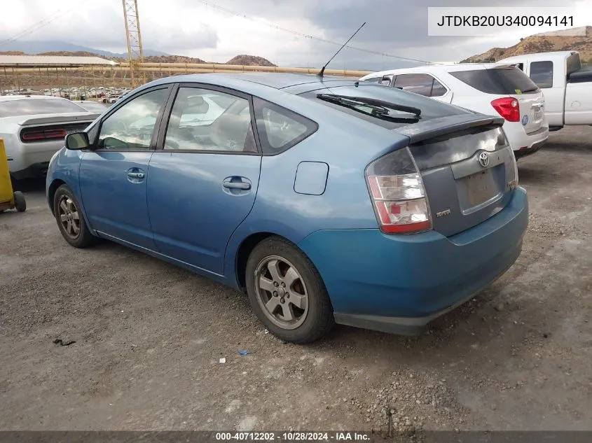 2004 Toyota Prius VIN: JTDKB20U340094141 Lot: 40712202