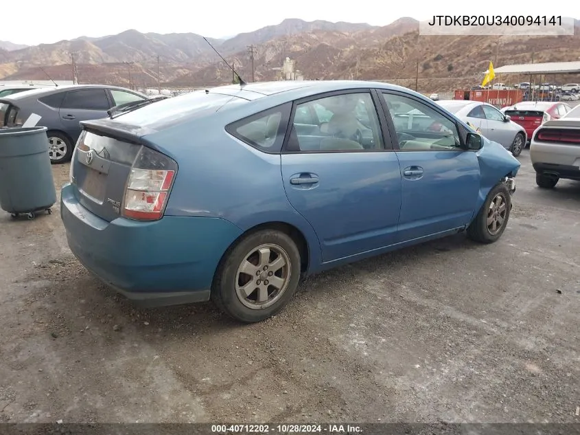 2004 Toyota Prius VIN: JTDKB20U340094141 Lot: 40712202