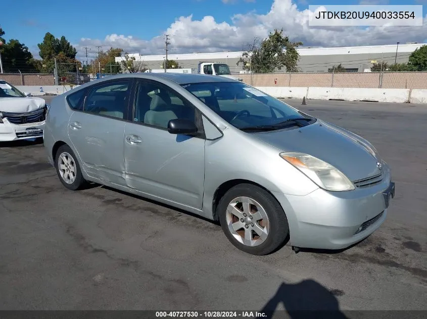 2004 Toyota Prius VIN: JTDKB20U940033554 Lot: 40727530